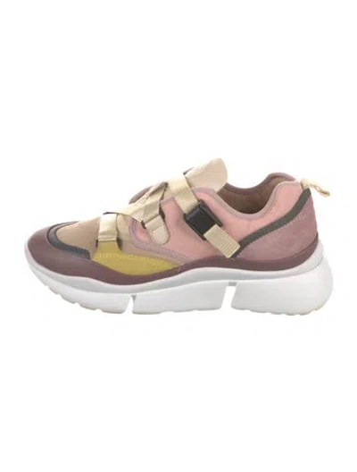 Pre-owned Chloé Canvas Colorblock Pattern Chunky Sneakers In Neutral