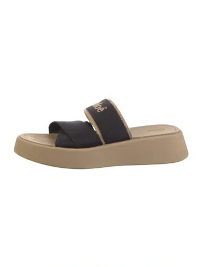 Pre-owned Chloé Canvas Colorblock Pattern Slides In Black