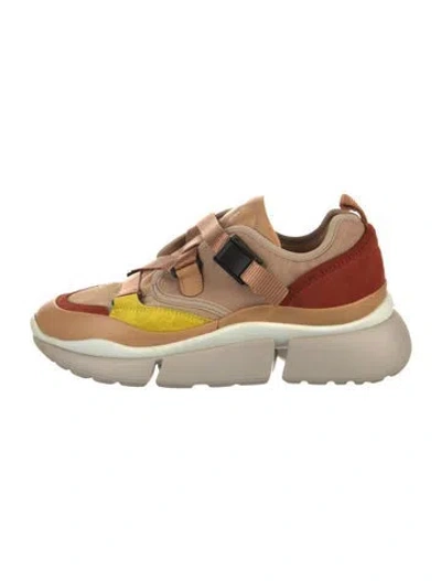 Pre-owned Chloé Canvas Colorblock Pattern Sneakers In Neutral