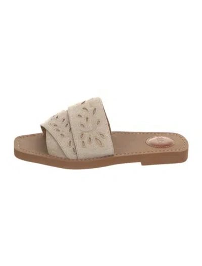 Pre-owned Chloé Canvas Eyelet Trim Slides In Neutral