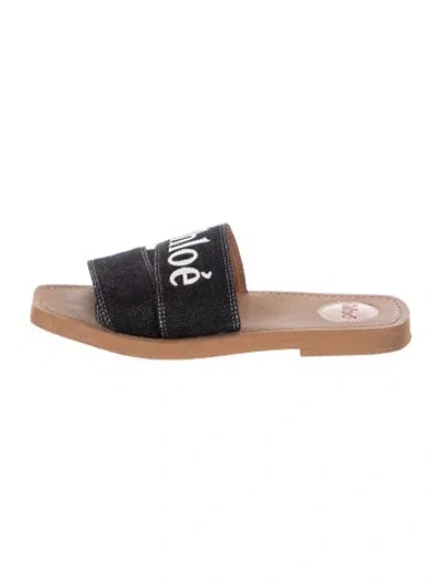 Pre-owned Chloé Canvas Graphic Print Slides In Black