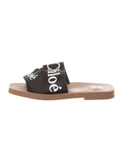 Pre-owned Chloé Canvas Graphic Print Slides In Black