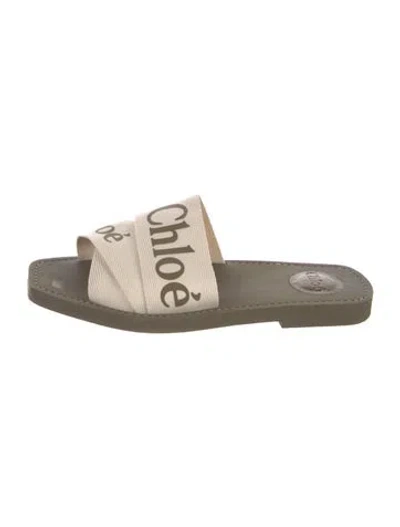 Pre-owned Chloé Canvas Graphic Print Slides In Neutral