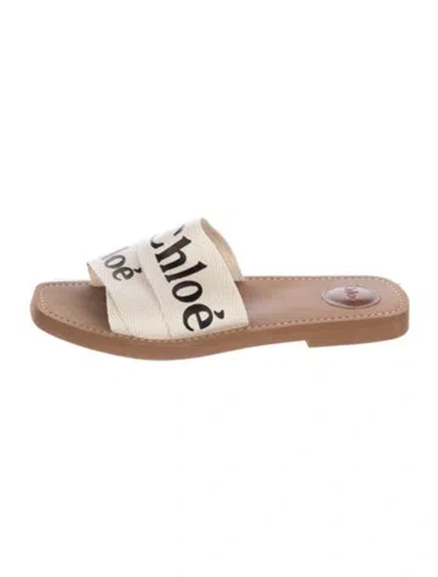 Pre-owned Chloé Canvas Graphic Print Slides In Neutral