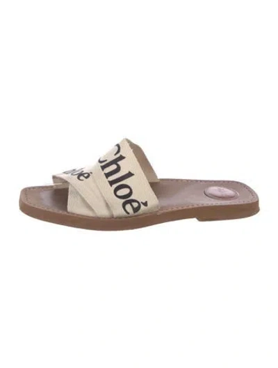 Pre-owned Chloé Canvas Graphic Print Slides In Neutral