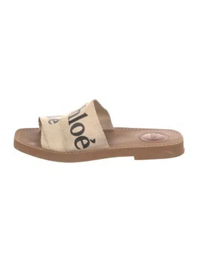 Pre-owned Chloé Canvas Graphic Print Slides In Neutral