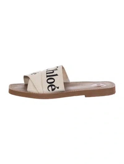 Pre-owned Chloé Canvas Graphic Print Slides In Neutral