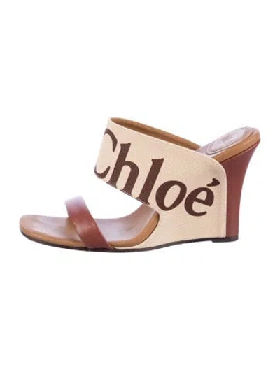 Pre-owned Chloé Canvas Graphic Print Slides In Neutral
