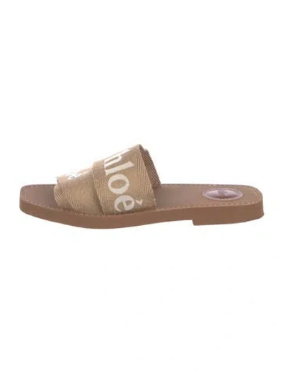 Pre-owned Chloé Canvas Graphic Print Slides In Neutral