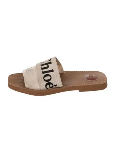 Pre-owned Chloé Canvas Graphic Print Slides In Neutral