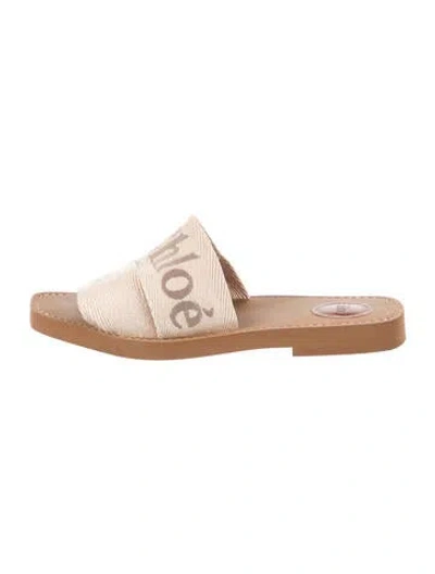 Pre-owned Chloé Canvas Graphic Print Slides In Neutral