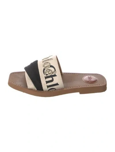 Pre-owned Chloé Canvas Graphic Print Slides In Neutral