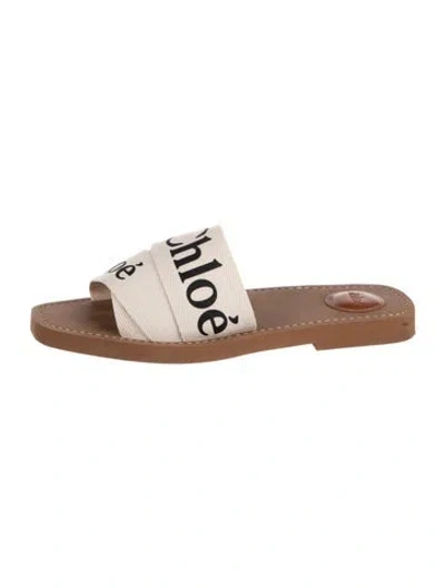 Pre-owned Chloé Canvas Graphic Print Slides In Neutral