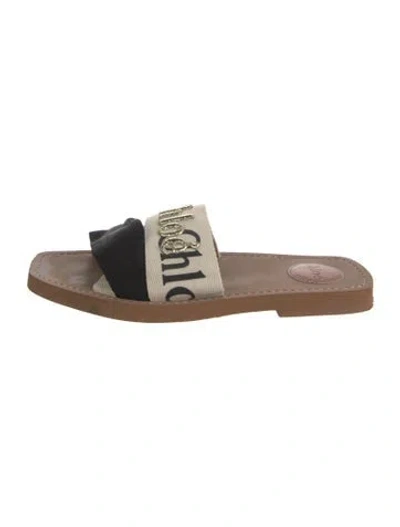 Pre-owned Chloé Canvas Graphic Print Slides In Neutrals