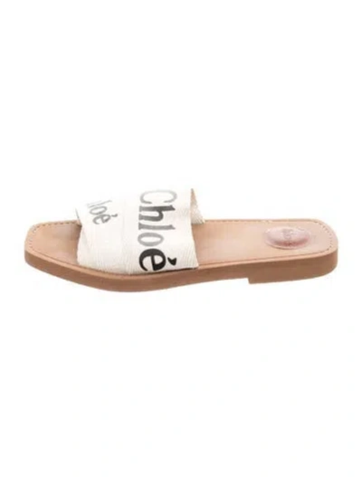 Pre-owned Chloé Canvas Graphic Print Slides In White