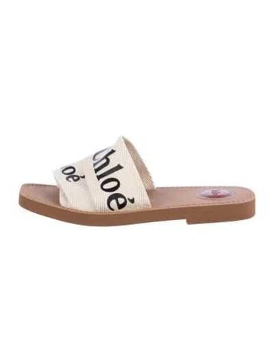 Pre-owned Chloé Canvas Graphic Print Slides In White