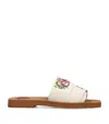 Chloé Mini Ribbons Embroidered Citrus Motif Sandals In Gray