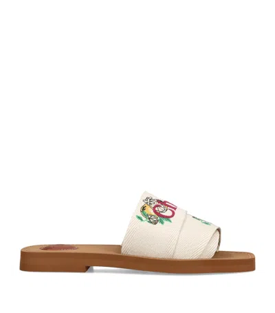 Chloé Canvas Jacquard Woody Sandals In Gray