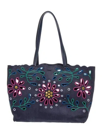 Pre-owned Chloé Canvas Kamilla Tote Bag In Blue/green/pink