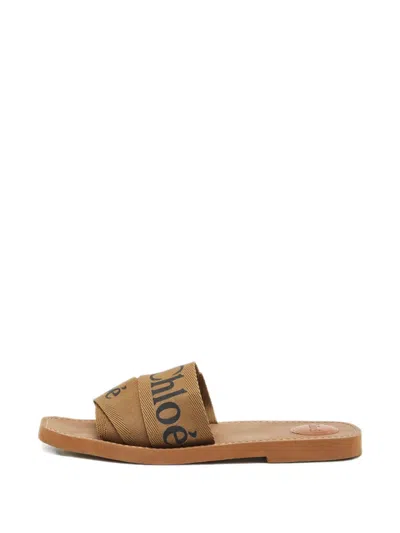 Pre-owned Chloé Canvas Logo Flat Sandals In Brown