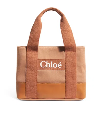 Chloé Kids' Canvas Logo Tote Bag In Sand