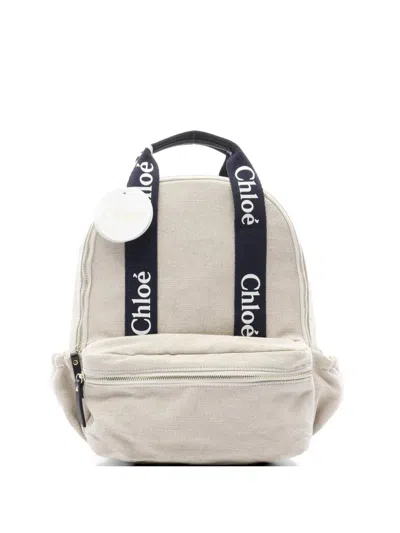 Pre-owned Chloé Canvas Logo-strap Backpack In Neutral