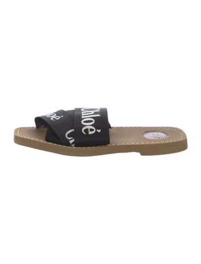 Pre-owned Chloé Canvas Printed Slides In Black