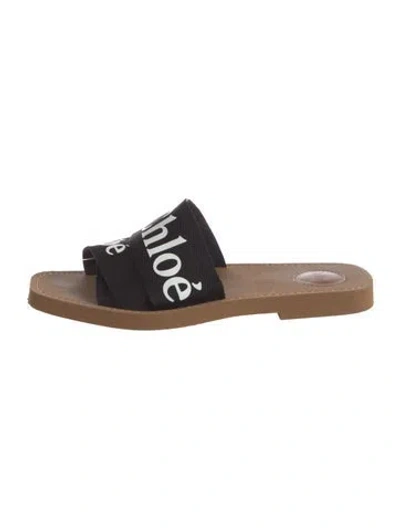 Pre-owned Chloé Canvas Printed Slides In Black