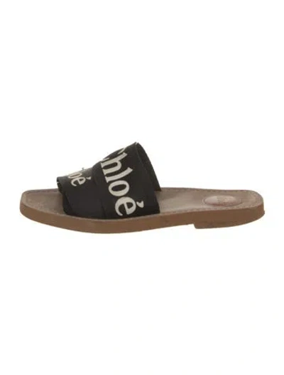 Pre-owned Chloé Canvas Printed Slides In Black