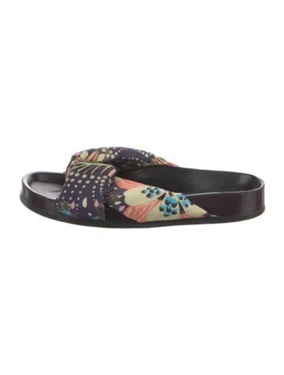 Pre-owned Chloé Canvas Printed Slides In Blue