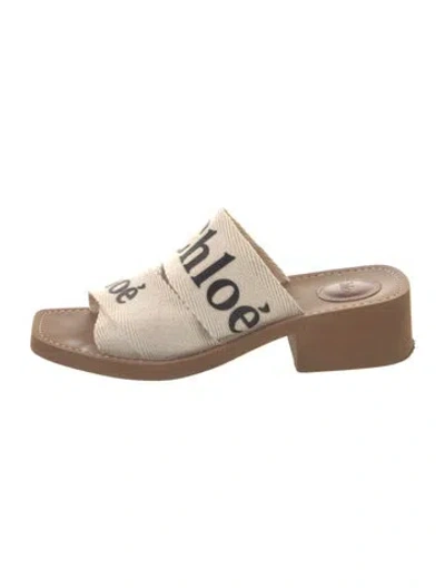 Pre-owned Chloé Canvas Printed Slides In Neutral