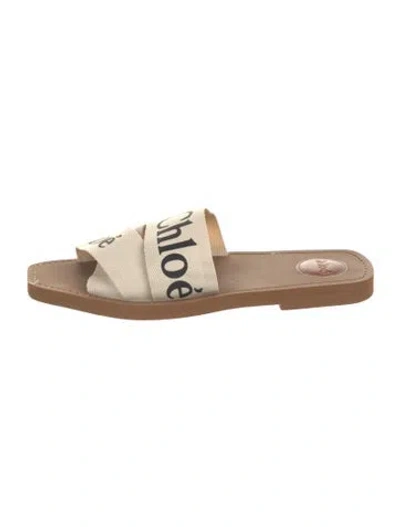 Pre-owned Chloé Canvas Printed Slides In Neutral