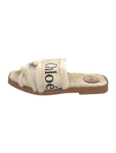 Pre-owned Chloé Canvas Printed Slides In Neutral