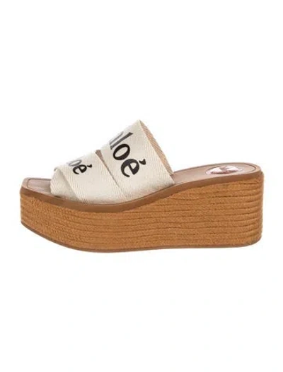 Pre-owned Chloé Canvas Printed Slides In Neutral