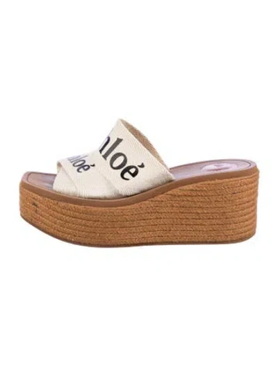 Pre-owned Chloé Canvas Printed Slides In Neutral