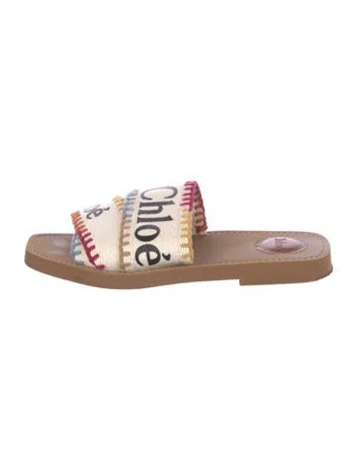 Pre-owned Chloé Canvas Printed Slides In Neutral