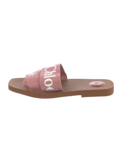Pre-owned Chloé Canvas Printed Slides In Pink