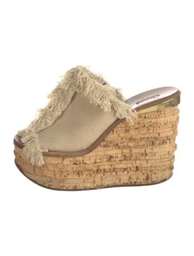 Pre-owned Chloé Canvas Raw-edge Trim Slides In Neutral