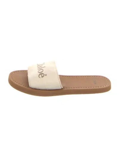 Pre-owned Chloé Canvas Slides In Neutral