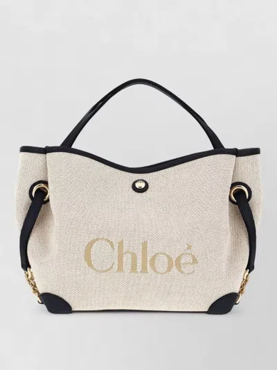 Chloé Canvas Tote Bag Dual Handles Trim In White