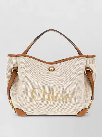 Chloé Canvas Tote Bag Top Handles Trim In Red