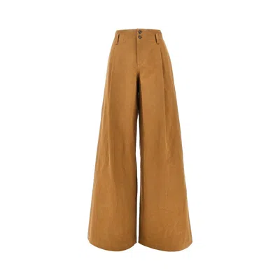Chloé Canvas Wide Leg Pants With Dart In Brown