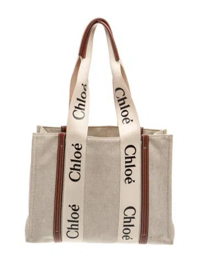 Pre-owned Chloé Canvas Woody Medium In Neutral