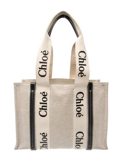 Pre-owned Chloé Canvas Woody Medium In Neutral