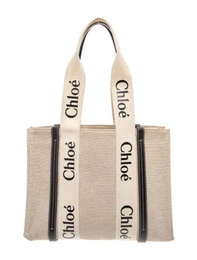 Pre-owned Chloé Canvas Woody Medium In Neutral