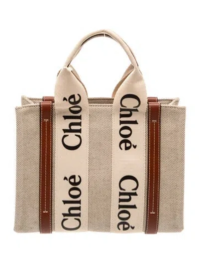 Pre-owned Chloé Canvas Woody Small In Neutral