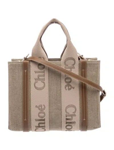 Pre-owned Chloé Canvas Woody Small In Neutral
