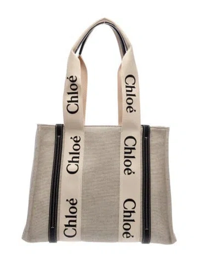 Pre-owned Chloé Canvas Woody Small In Neutral