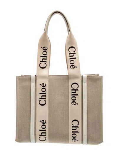 Pre-owned Chloé Canvas Woody Tote Medium In Neutrals