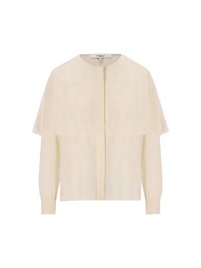 Chloé Cape-design Silk Shirt In Beige